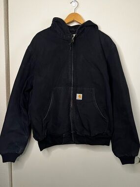 Vintage USA Made Union Carhartt Black Duck Canvas Thermal Lined Jacket L *FLAW*